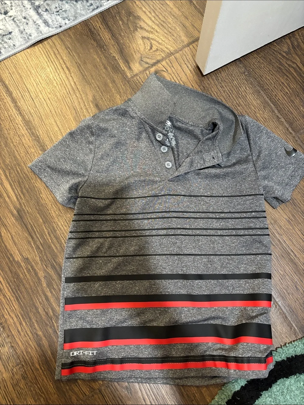 Nike Gray Short-Sleeve Polo with Black and Red Stripes